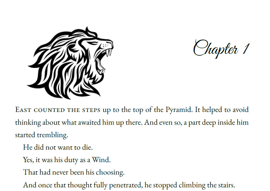 Screenshot of Chapter 1 of East Roars, showing the roaring lion head as a chapter graphic.