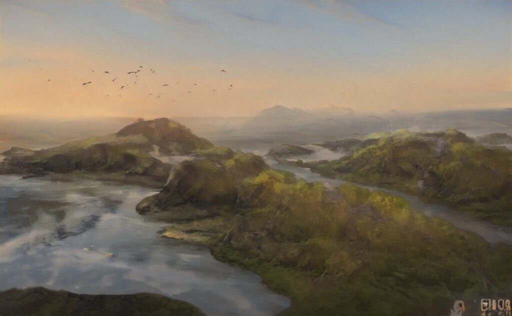 Progress Report Illustration

Landscape by ArtBreeder, showing green hills divided by rivers.