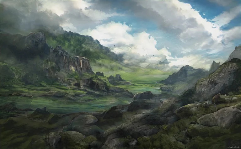 Progress Report decorative image
Image shows a green valley with rocky slopes, under a nice blue sky with white clouds.